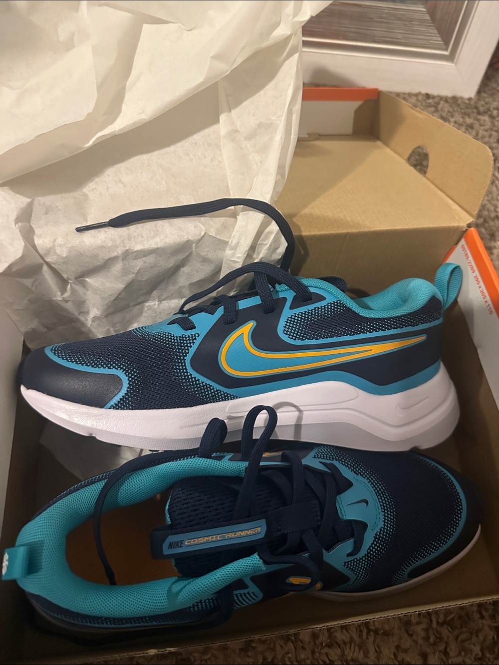 Nike Kids' Cosmic Runner Sneakers - Navy, Teal & Yellow